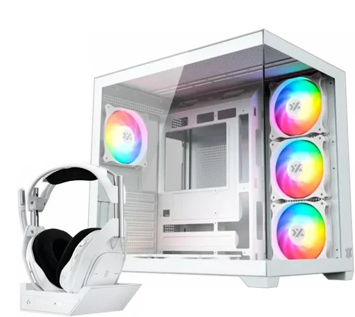 Gabinete XYZ Tesseract X 50 White 6x120mm ARGB Dual Chamber + Auriculares Logitech Astro A50X Wireless