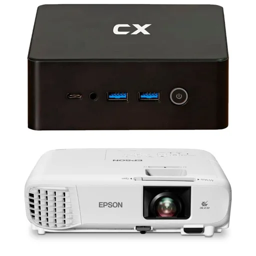 Proyector Epson E24 3LCD + Mini PC CX Ryzen 3 3250U 8GB SSD 240GB Wind11
