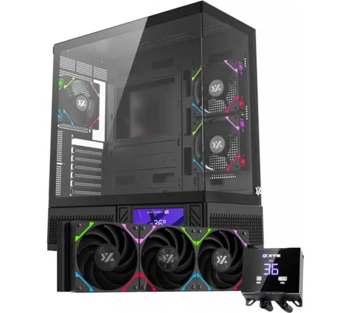 Gabinete XYZ Aurora Lite Black + Water Cooler Hydrotemp 360 LCD Display + 3x120mm ARGB Fans LCD Display USB-C Vidrio