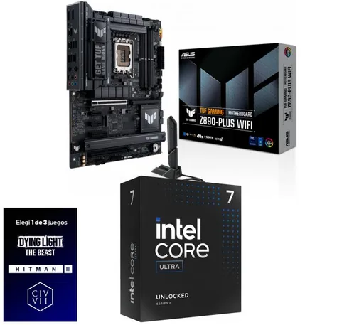 Kit Mother ASUS TUF Gaming Z890-PLUS WiFi + Procesador Intel Core Ultra 7 265K 5.5GHz Turbo Socket 1851 Arrow Lake