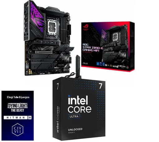 Kit Mother ASUS ROG Strix Z890-E Gaming WiFi + Procesador Intel Core Ultra 7 265K 5.5GHz Turbo Socket 1851 Arrow Lake