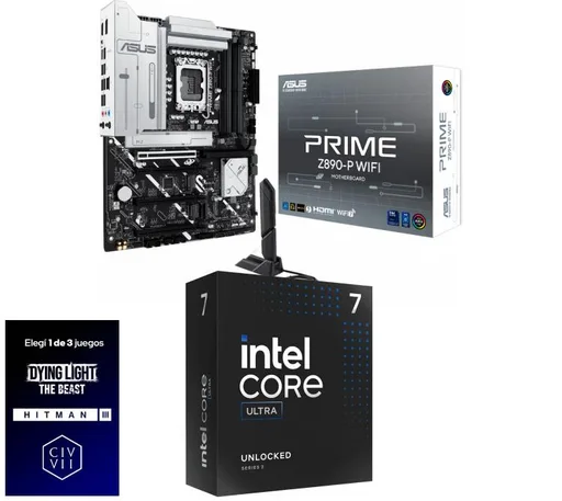 Kit Mother ASUS Prime Z890-P WiFi + Procesador Intel Core Ultra 7 265K 5.5GHz Turbo Socket 1851 Arrow Lake