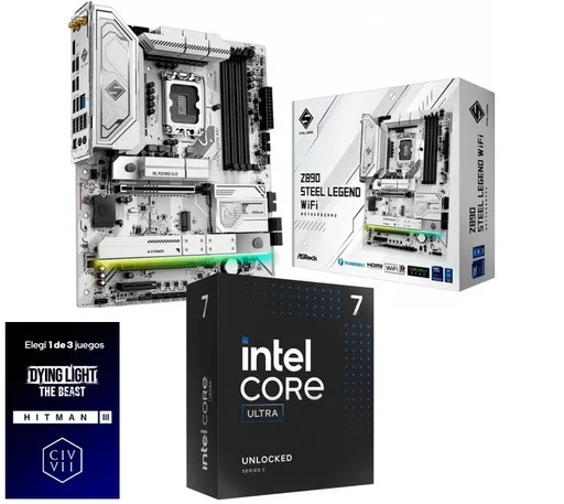 Kit Mother ASRock Z890 Steel Legend WiFi + Procesador Intel Core Ultra 7 265K 5.5GHz Turbo Socket 1851