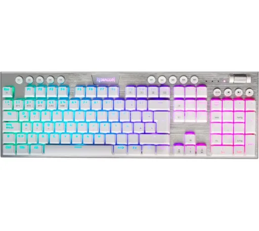 Teclado Mecánico Redragon Horus K618W RGB Wireless White Low Profile Switch Red