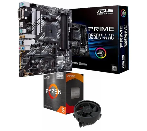 Kit Mother ASUS Prime B550M-A AC WiFi + Procesador AMD Ryzen 5 5600GT 4.6GHz Turbo AM4 + Wraith Stealth Cooler