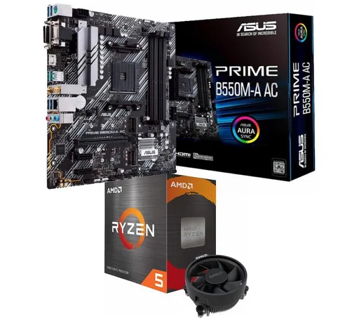Kit Mother ASUS Prime B550M-A AC WiFi + Procesador AMD Ryzen 5 5600XT 4.6GHz Turbo AM4 + Wraith Stealth Cooler